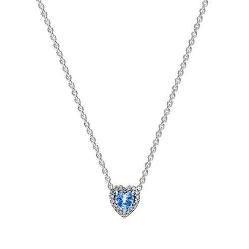 Collar de Cadena Pandora con Corazon Relieve Azul 398425NCB Plata 925 - 45cm- Nezmun Import