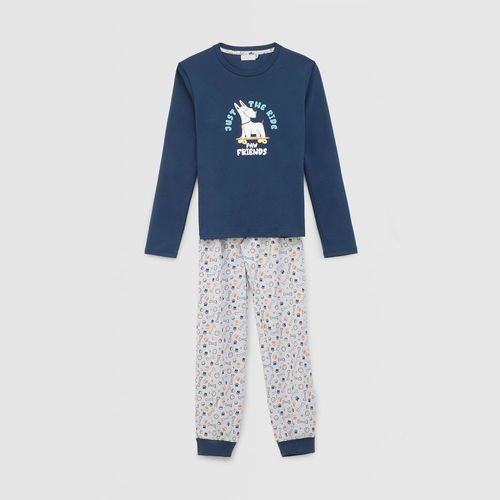 Pijama Para Niño Circus Manga Larga + Pantalon Azul