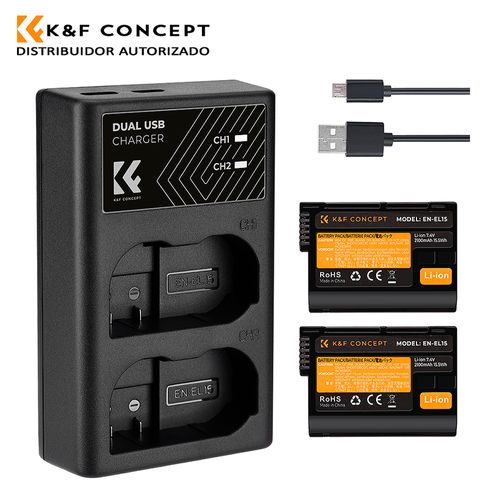 KIT DE CARGADOR + 2 BATERIAS EN-EL15 K&F CONCEPT