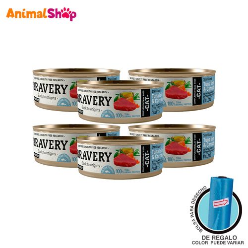 Comida De Gato Esterilizado Bravery Atún 70 Gr 6 Un