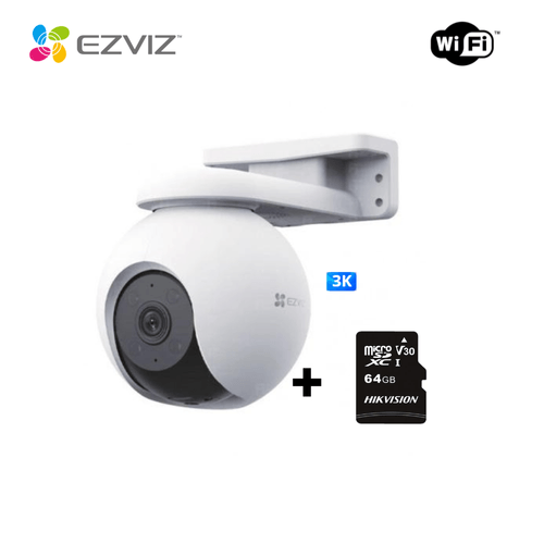 Cámara inalámbrica H8 WiFi de lente 360° para exteriores con resoluciòn 3K + MicroSD 64GB - Ezviz