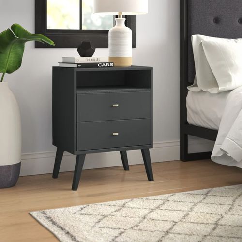 Velador Mesa de Noche Amauta color Negro 2 cajones TU MESITA