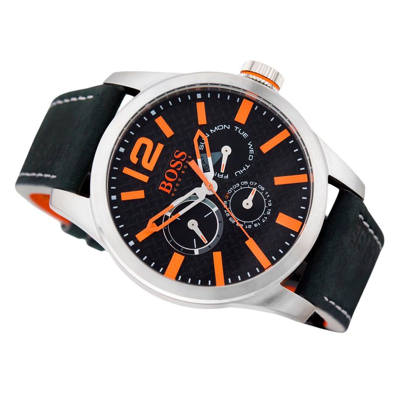 Reloj-Hugo-Boss-Paris-1513228-Multifuncional-Acero-Inoxidable-Cuero-Negro-Naranja
