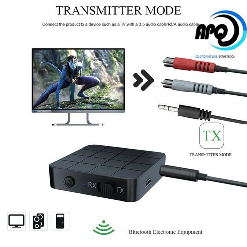 Transmisor Receptor Bluetooth 5.0 Inalámbrico Aux Rca 3.5mm Jac Negro