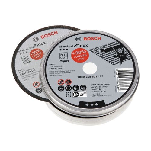 10 Discos de Corte Bosch Standard for inoxidable 115x1,0mm