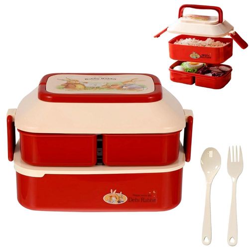 Táper Lonchera Bento 3 Divisiones + Cubiertos Rojo T181