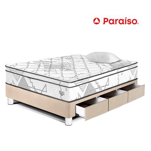 Cama Pocket Advance 1.5 Plazas con Cajones Champagne