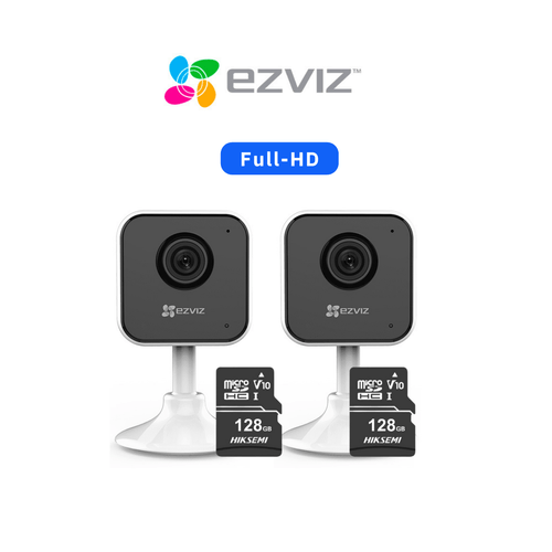 Kit de 2 Cámaras de Seguridad WiFi para interior H1C de Lente Fijo Full HD + Micro SD 128 gb - Ezviz