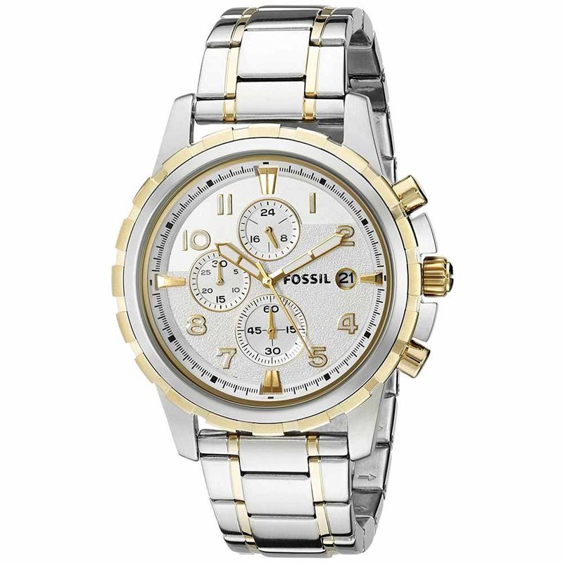Reloj-Fossil-Dean-FS4795-Fecha-Cronometro-Acero-Inoxidable-Plateado-Dorado