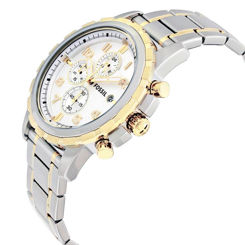 Reloj-Fossil-Dean-FS4795-Fecha-Cronometro-Acero-Inoxidable-Plateado-Dorado