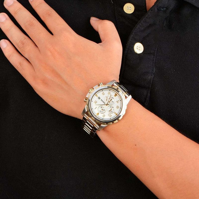 Reloj-Fossil-Dean-FS4795-Fecha-Cronometro-Acero-Inoxidable-Plateado-Dorado