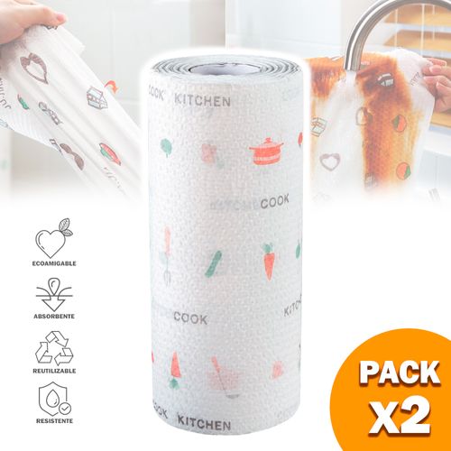 Pack X2 Papel Toalla Paño de Limpieza en Rollo Absorbente Reutilizable