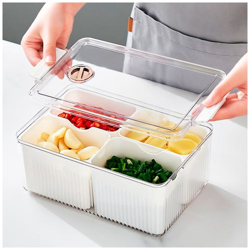 Caja Organizador Contenedor de Alimentos Frutas con Tapa 4 Divisiones F30 Blanco