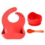 Set-de-Alimentacion-Babero-de-Silicona-Bowl-y-Cuchara-Rojo