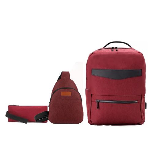 Mochila Morral Pack 3 en 1 Antirrobo Impermeable Porta Laptop Usb Rojo 4.0