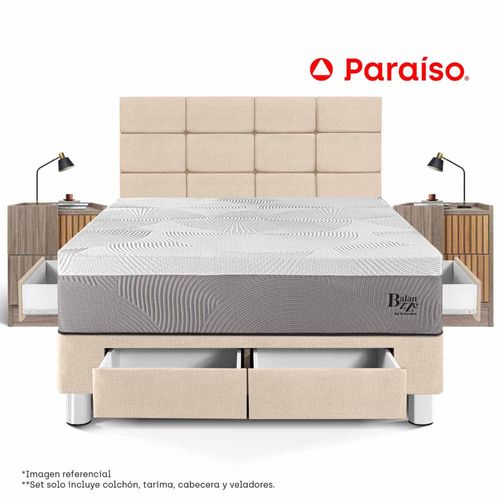 Dormitorio Balanzze con Cajones 2 Plazas Cabecera Block + 2 Veladores Han Champagne