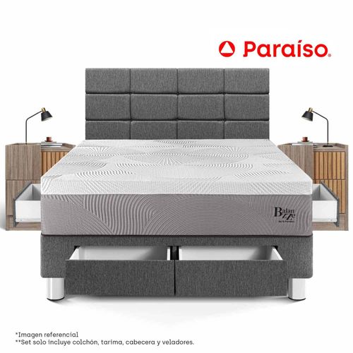 Dormitorio Balanzze con Cajones 2 Plazas Cabecera Block + 2 Veladores Han Gris