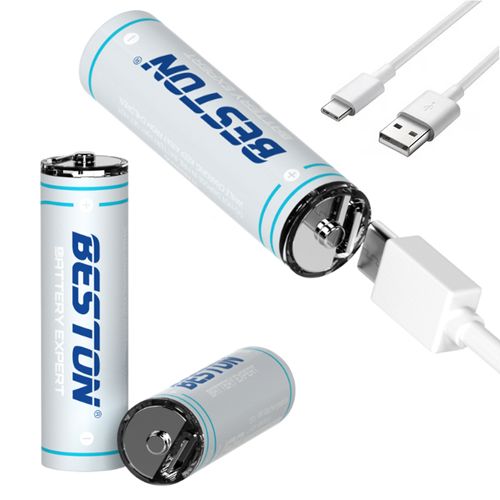 2 Baterias de litio recargable AA pila 1.5V 2200Mah BESTON USB TIPO C