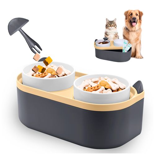 Plato Elevado Doble para Perros Gatos con Base Plomo MM3