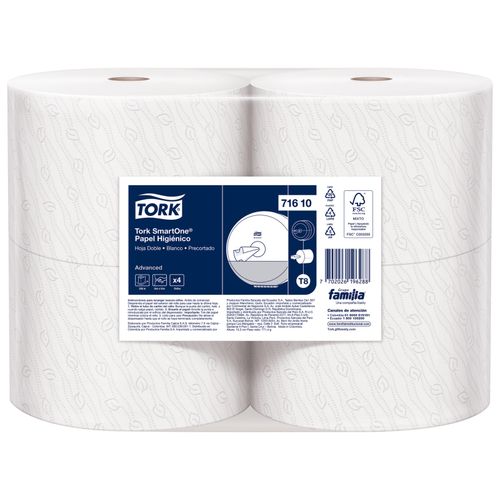 Papel Higiénico Premium Doble Hoja Tork Smartone Blanco 4 rollos x 200 mts