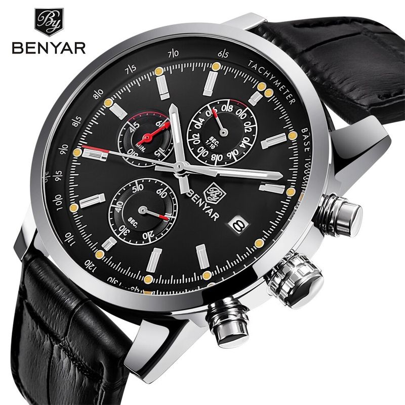 Reloj-Hombre-BENYAR-5102N-Cronografos-Correa-Cuero