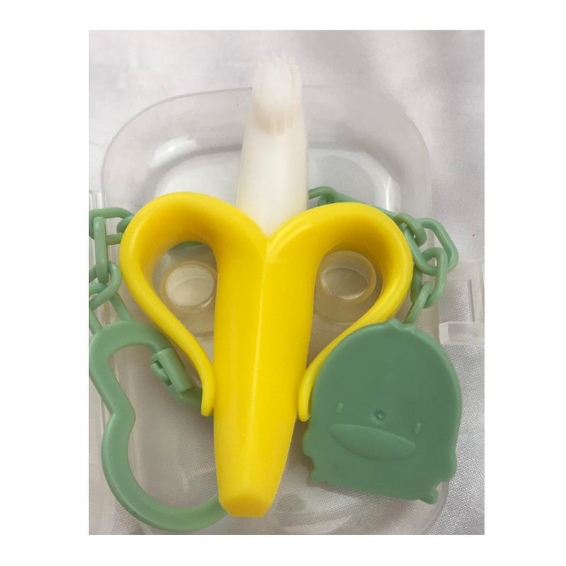 Mordedor-Banana-Amarillo-Con-Cadena-Baby-Froggie-Ornitorrinco-Verde-Para-Bebe