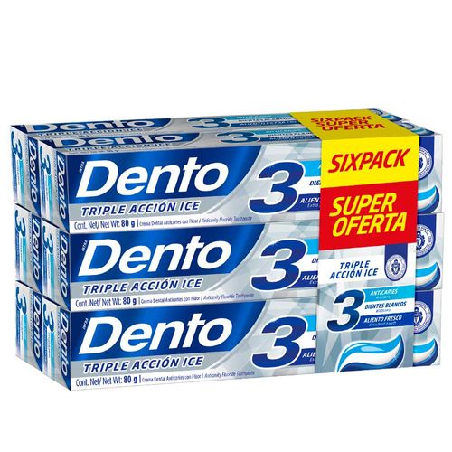 Pasta Dental DENTO Triple Acción Ice Sixpack 80g