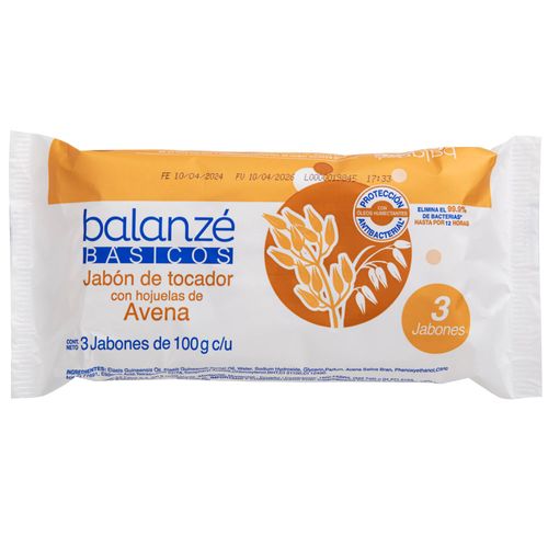 Jabón de Tocador BALANZÉ BÁSICOS Avena Paquete 3un x 100g