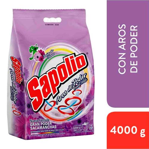 Detergente en Polvo SAPOLIO con Aros de Poder Bolsa 4Kg