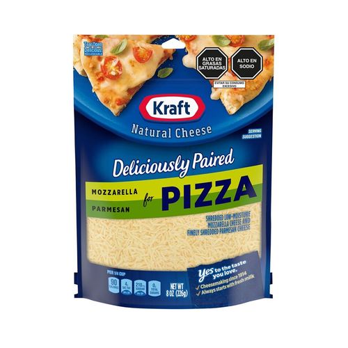 Mezcla de Queso Rallado Mozzarella y Parmesano para Pizza KRAFT Paquete 226g