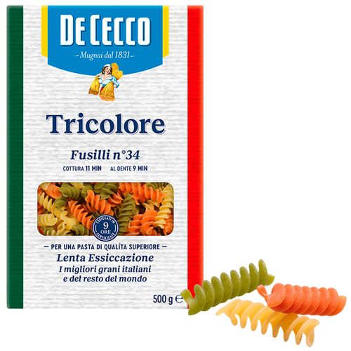 Fideo Fusilli Tricolore DE CECCO Bolsa 500g