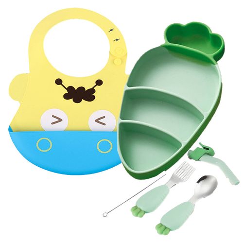 Pack Babero Hipo y Set Plato Zanahoria Verde para bebe