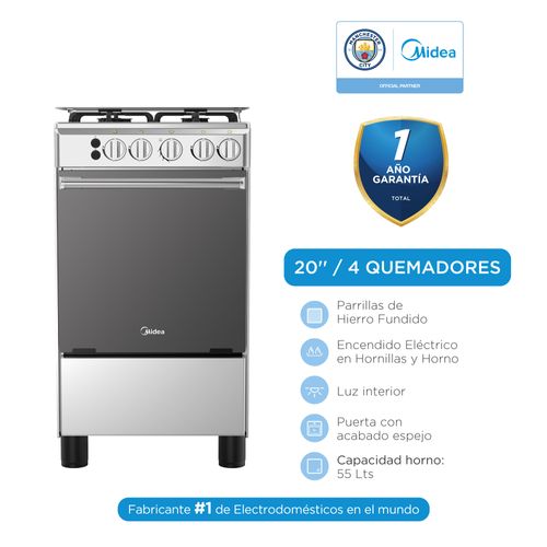 Cocina a Gas MIDEA 4 Quemadores MGS20F0LJAGG-PE Silver