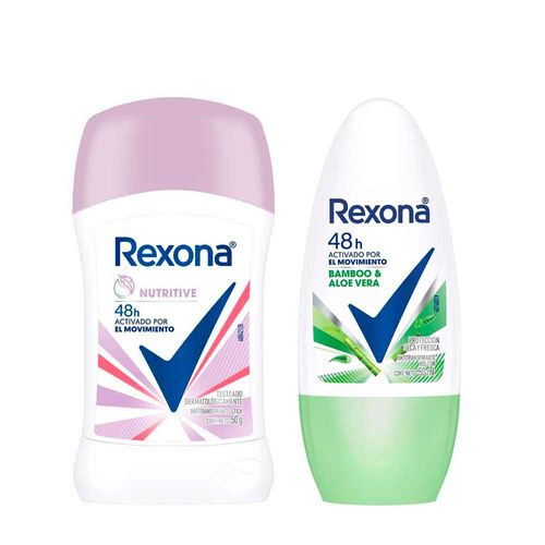 Pack Desodorante Barra REXONA Women Care Nutritive 50g + Desodorante Roll On REXONA Women Bamboo 50ml