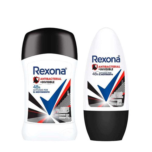 Pack Desodorante Roll On REXONA Women Antibacterial Invisible 50ml + Desodorante Barra REXONA Women Antibacterial Invisible 50g