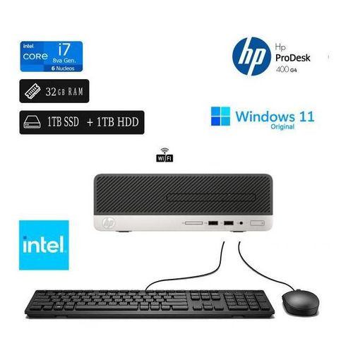 CPU HP ProDesk Mini 400 G4 Intel Core i7 8va Gen 32GB RAM  1TB SSD + 1TB HDD ( Reacondicionada)