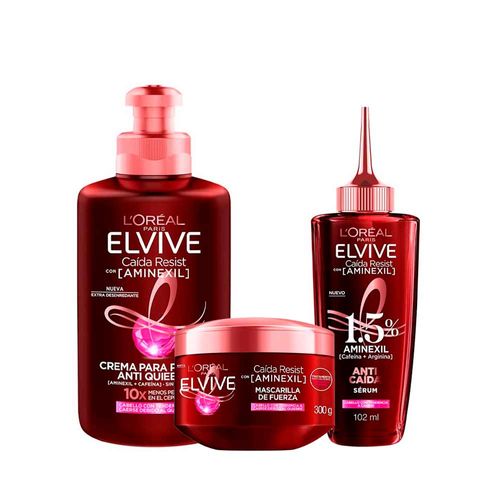 Pack ELVIVE Anti-Caída Crema para Peinar con Aminexil 300ml + Sérum 1.5% Aminexil 102ml + Crema Tratamiento (Aminexil + Cafeína) 300ml