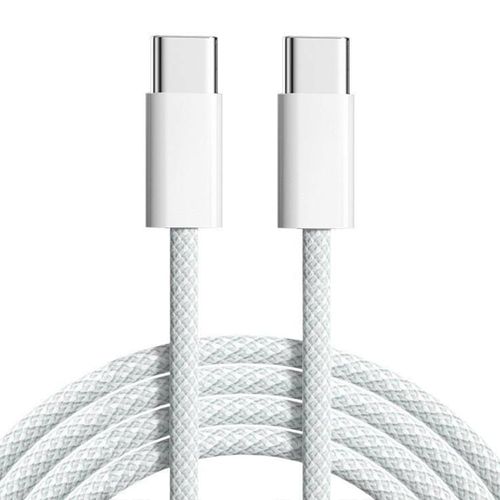 Cable Tipo-C A Tipo-C, 2m, 60W, Trenzado, Blanco