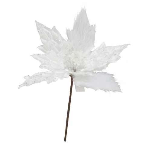 Flores De Navidad Poinsettia Velvet Kaz Home 30 Cm Blanco