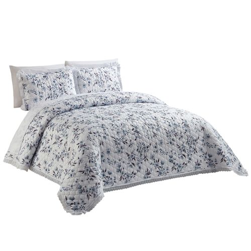 Set Cubrecama Kaz  Micro Flores Azul 2 Plazas