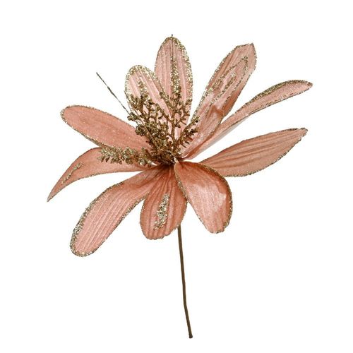 Flores De Navidad Tulipan Kaz Home 35Cm Velvet Glitter Rosado