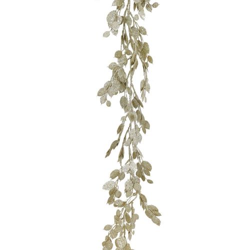 Flores De Navidad Guirnalda Hojas Glitter Dorada Kaz Home 150Cm