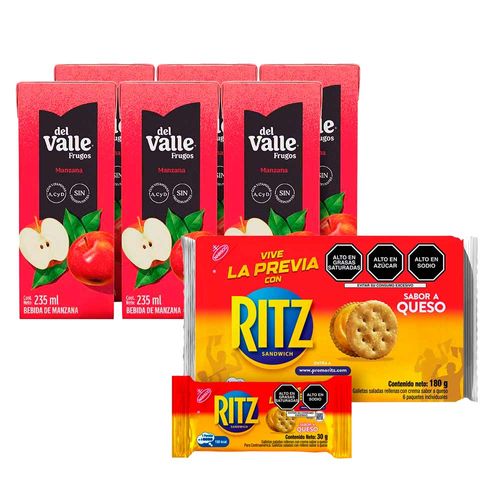 Pack Bebida FRUGOS DEL VALLE Manzana Caja 235ml Six Pack + Galletas Saladas RITZ sabor Queso Paquete 6un