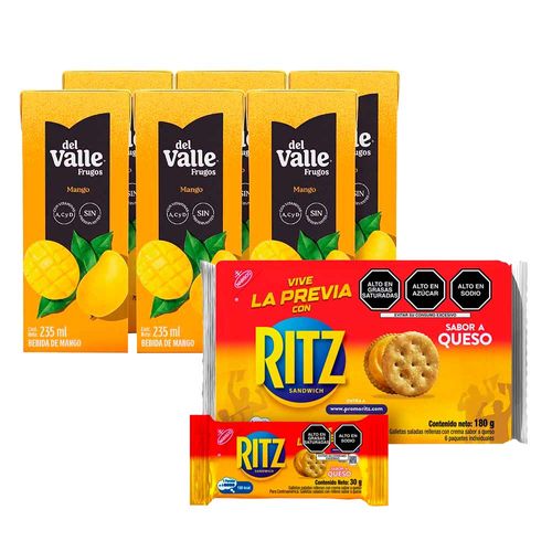 Pack Bebida FRUGOS DEL VALLE Mango Caja 235ml Six Pack + Galletas Saladas RITZ sabor Queso Paquete 6un