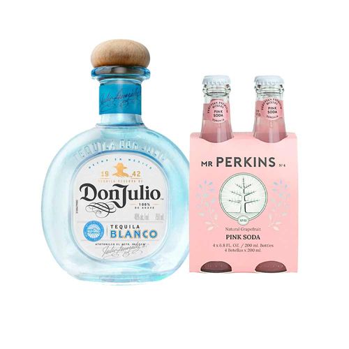 Pack Tequila DON JULIO Blanco Botella 750ml + Agua Tónica MR PERKINS Pink Soda Botella 200ml Paquete 4un