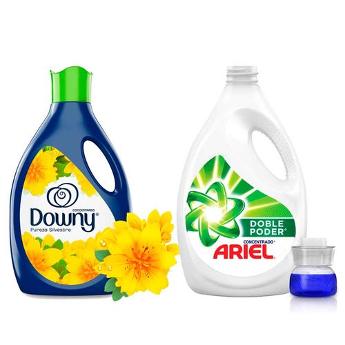 Pack Detergente líquido ARIEL Concentrado Galonera 3000ml + Suavizante DOWNY Pureza Silvestre Botella 2.8L