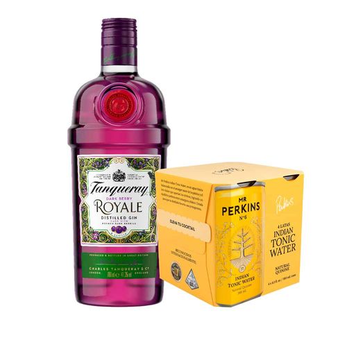 Pack Gin TANQUERAY Royale Botella 700ml + Agua Tónica MR PERKINS Indian 180ml Paquete 4un