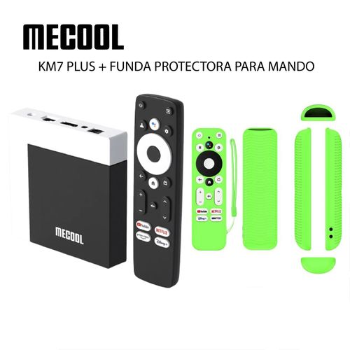 Mecool KM7 Plus Google TV + Funda protectora para mando (VERDE)