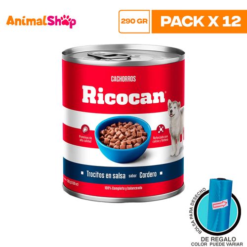 Ricocan Cachorro Trocitos Cordero Lta 290Gr X12Un