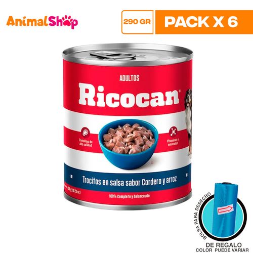 Ricocan Adulto Trocitos Cordero Arroz Lta 290Gr X6 Un